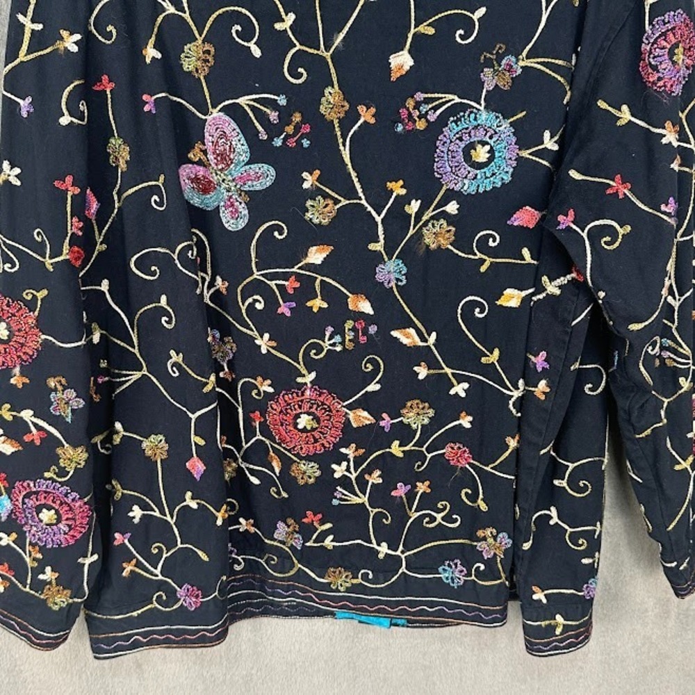 Quacker Factory Blazer Womens 2X Black Sequin Flower Butterfly Embroidered Boho - Picture 6 of 13